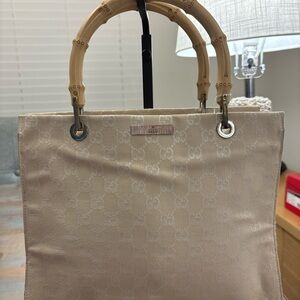 Gucci Cream Tote with Bamboo Handles